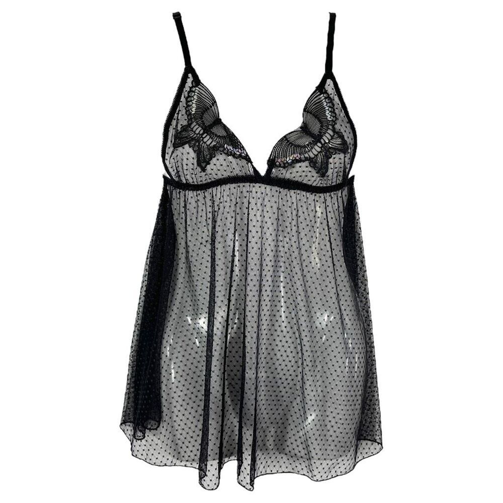 Seven til Midnight Small Medium Lingerie Nightie Black Lace‎ Butterfly 499